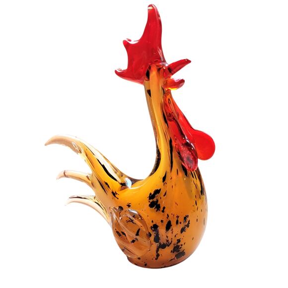 Murano Rooster Figurine Art Glass Farmhouse Country French Kitchen Decor Amber - Picture 6 of 9